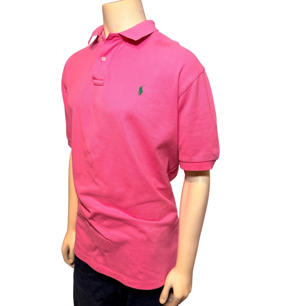 Polo Ralph Lauren Mens XL Hot Pink Short Sleeve Pique Polo Shirt Green Pony Logo - Picture 3 of 12